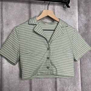 Brandy Melville John Galt Green Plaid Crop Top